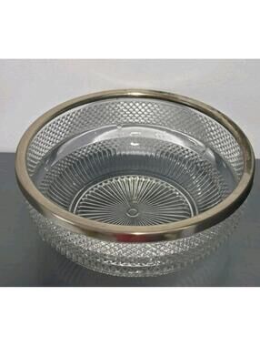 9 inch Vintage English Cut Crystal Bowl with Silver-Plated Rim – England Marked